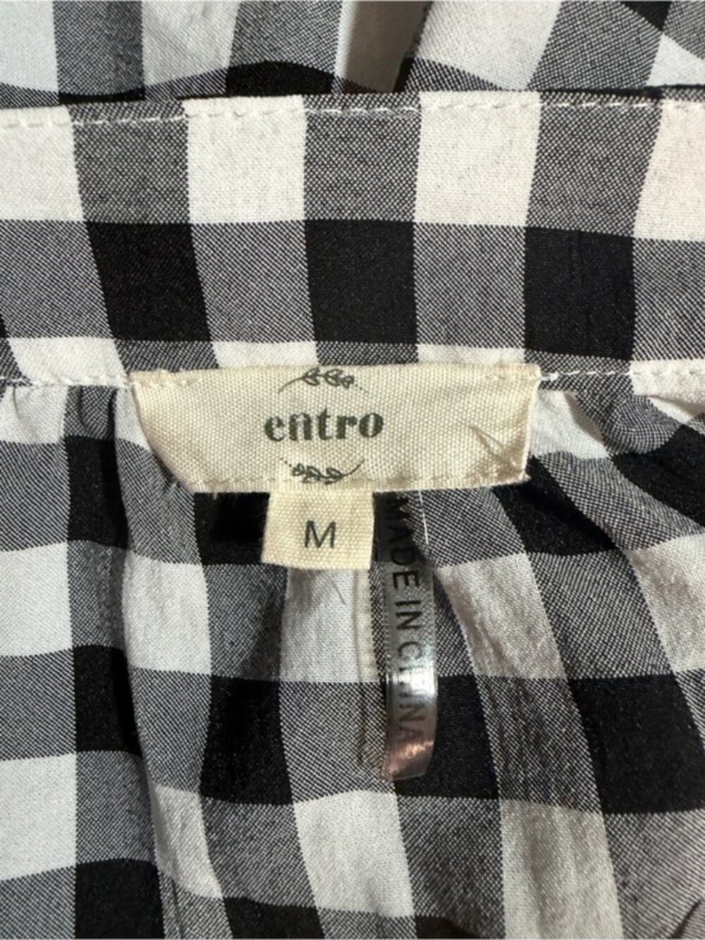 Entro Black White Gingham Tiered Babydoll Tunic Blouse Medium - Picture 8 of 10